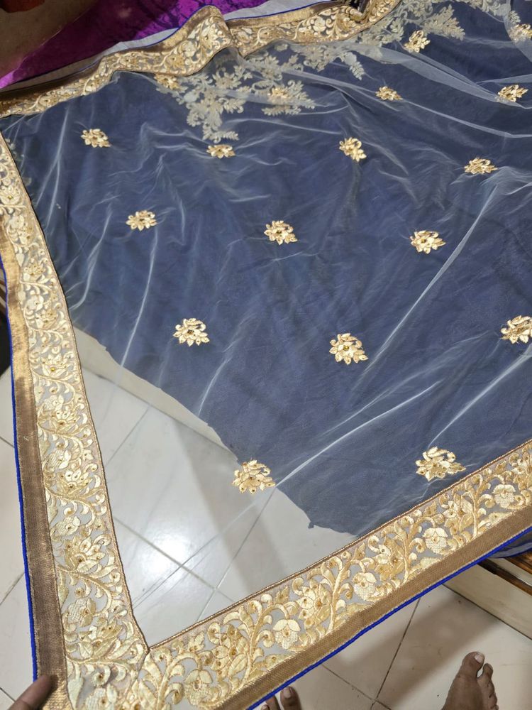 Elegant Blue Saree with Embroidered Dupatta