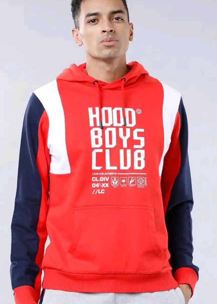 locomotive Men Red&amp; Navy Blue Printed Hooded