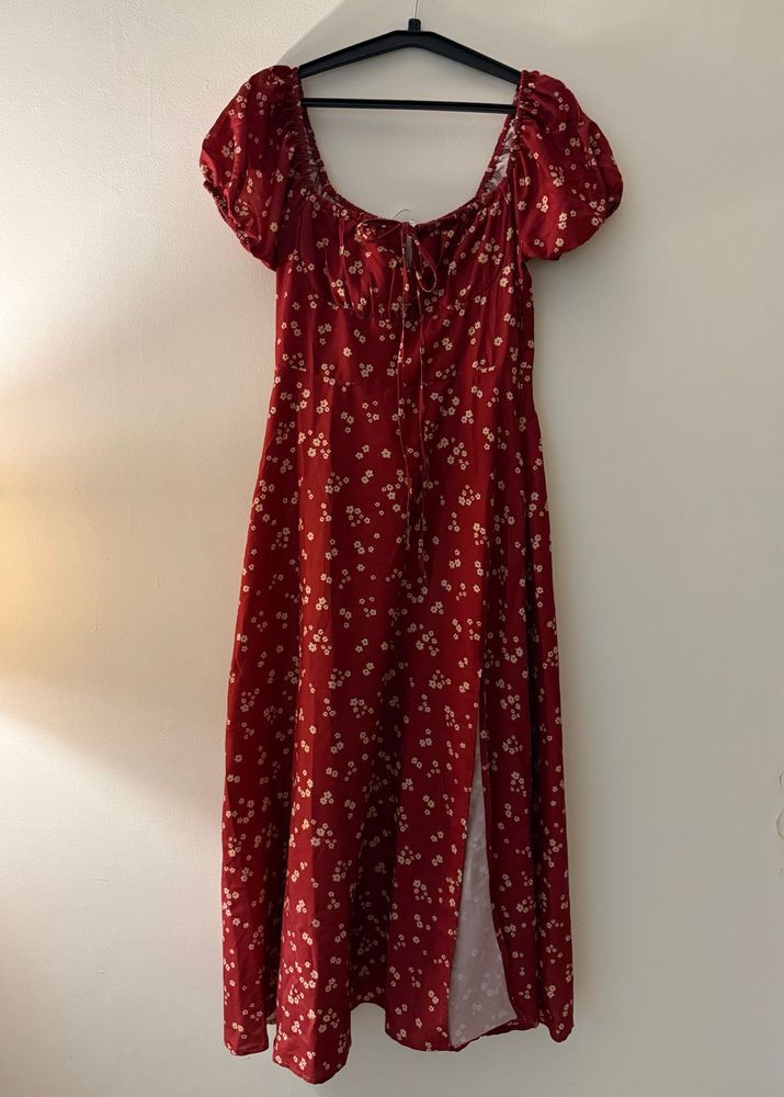 Maroon Floral Print Midi Dress | NewMe- Never used