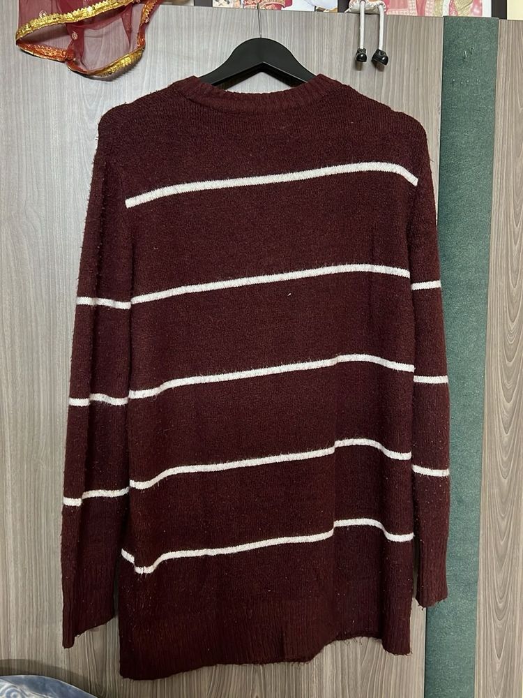 Striped Burgundy Pullover Sweater