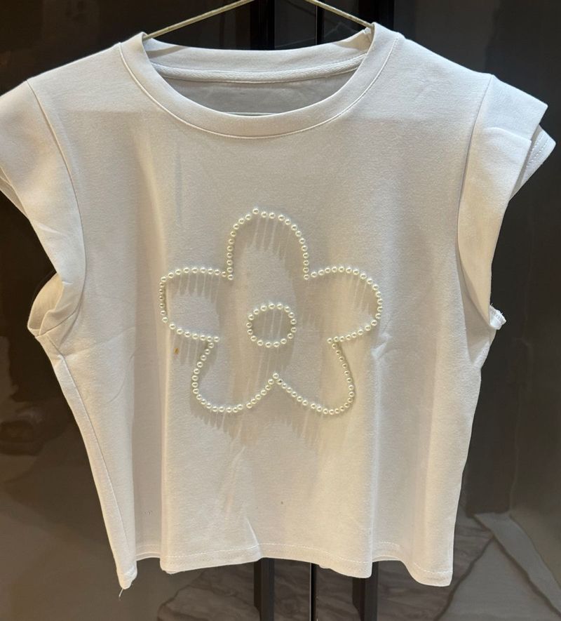 Pearl Flower Embellished Top