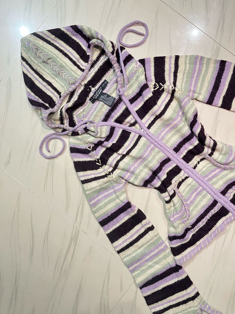 Vintage Striped Double Zip-Up Hoodie