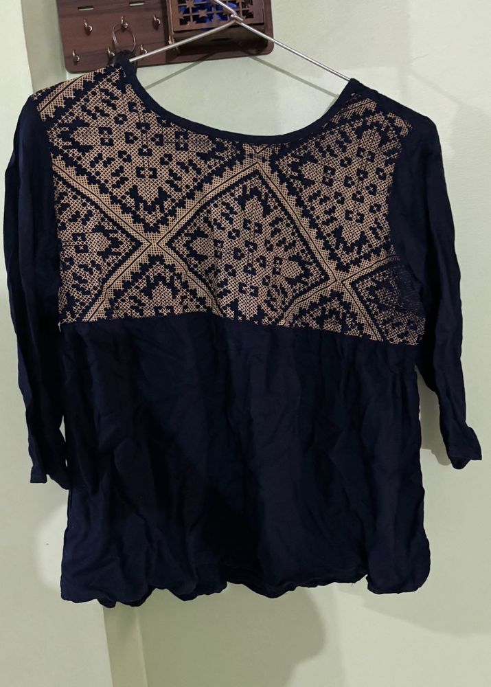 Navy Blue Embellished Top