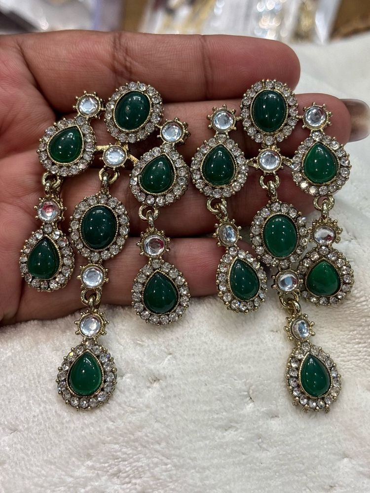 Elegant Green Stone Dangle Earrings