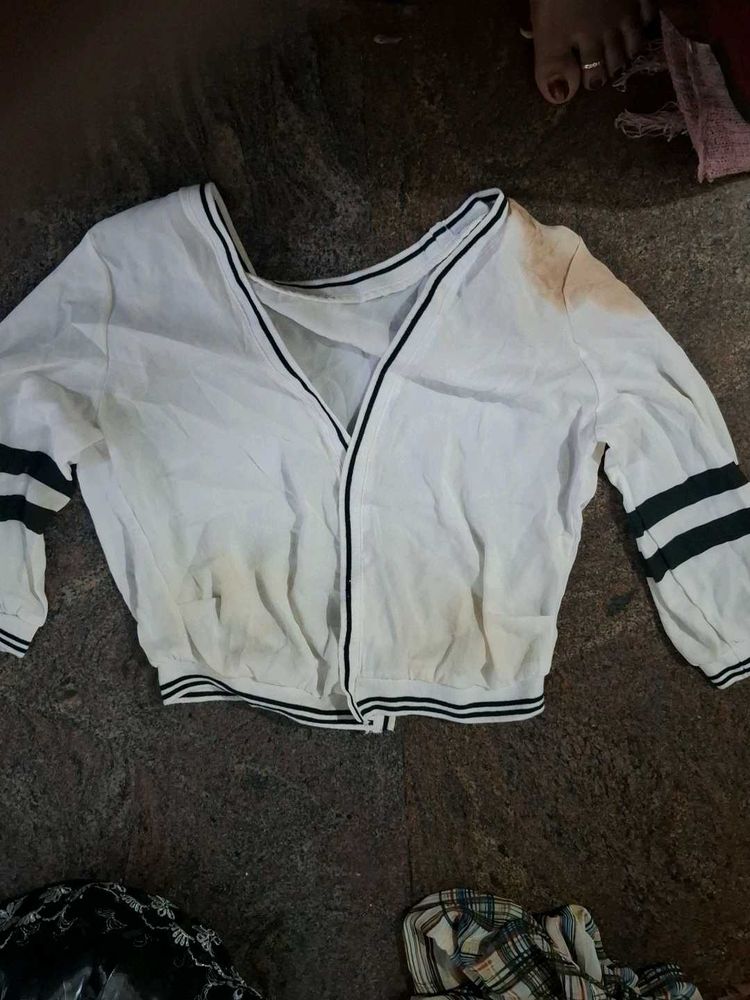 White Crop Top with Green Stripes
