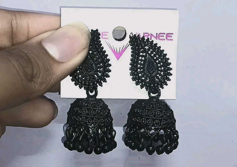 Elegant Black Jhumka Earrings