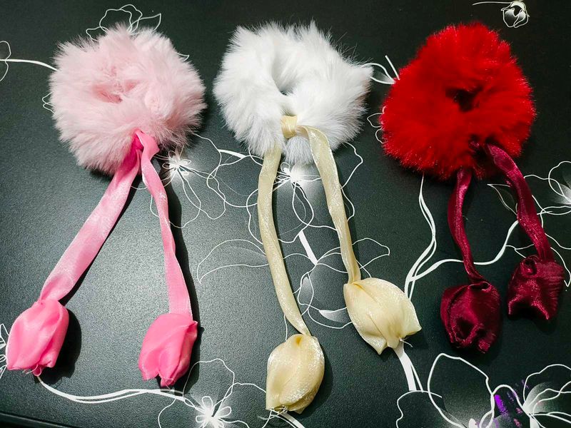 Fuzzy Hair Scrunchies with Tassel Charms🤩