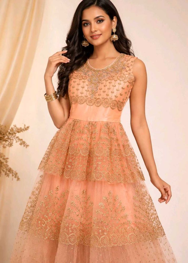 Peach Embellished Girls' Dress