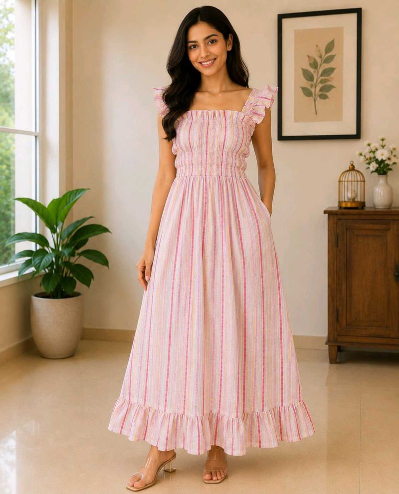 Pink Striped Smocked Maxi Dress