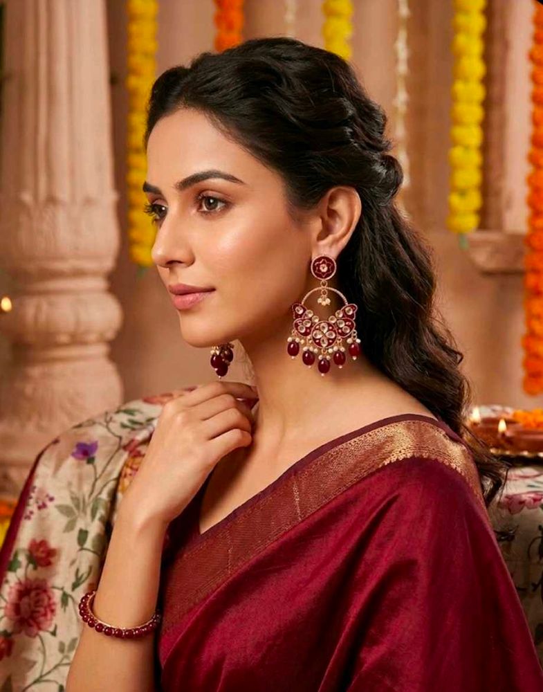 Exquisite Maroon Stone Dangler Earrings