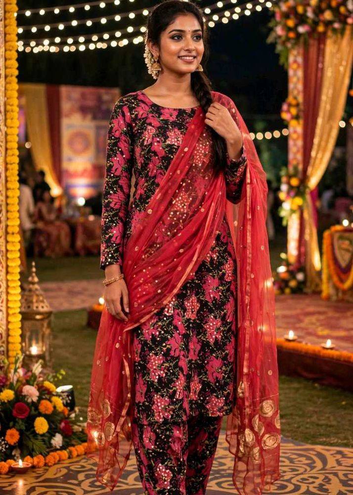 Elegant Floral Kurta Set with Dupatta
