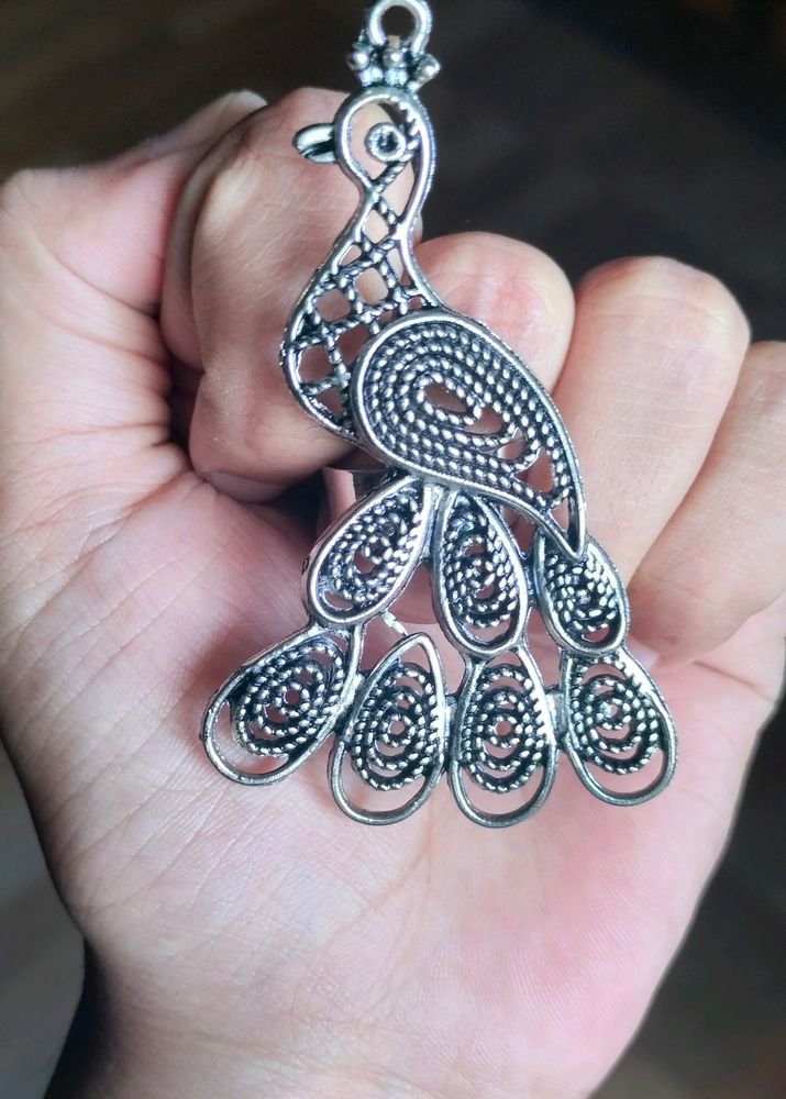 Oxidised german silver peacock 🦚 adjustable  ring