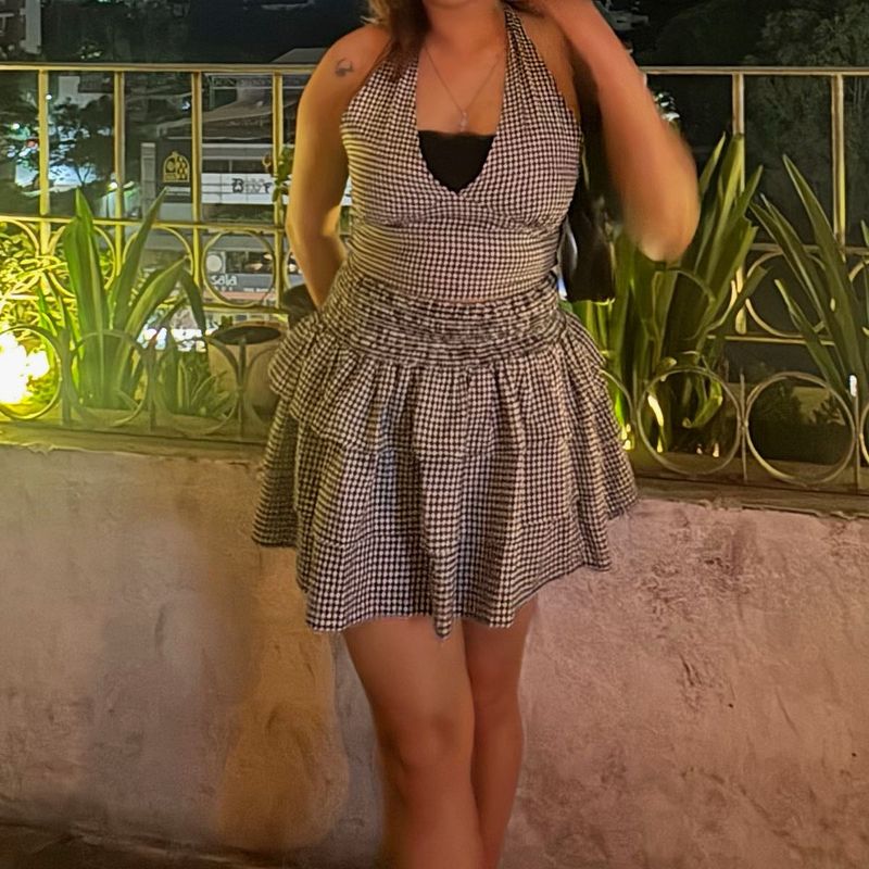 Chic Gingham Halter Neck Mini Dress