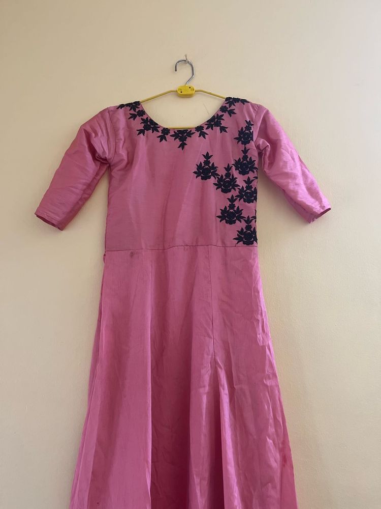Elegant Pink Embroidered Gown
