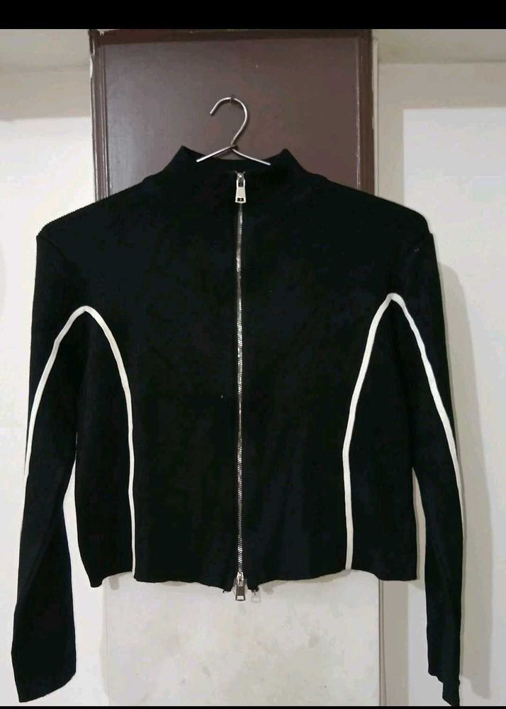 Black &amp; White Track Zip up Jacket