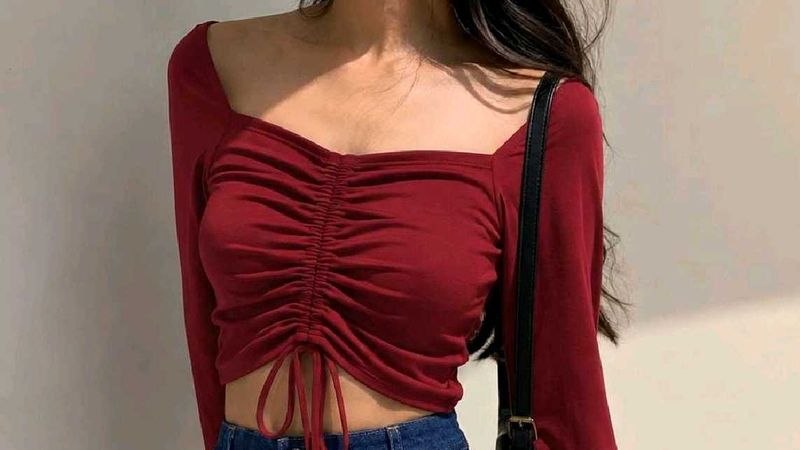 Chic Ruched Long-Sleeve Crop Top
