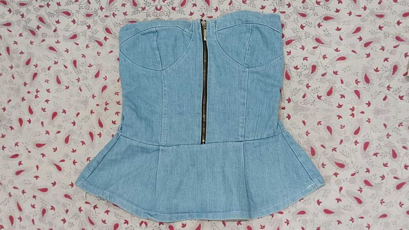 Denim Strapless Peplum Top