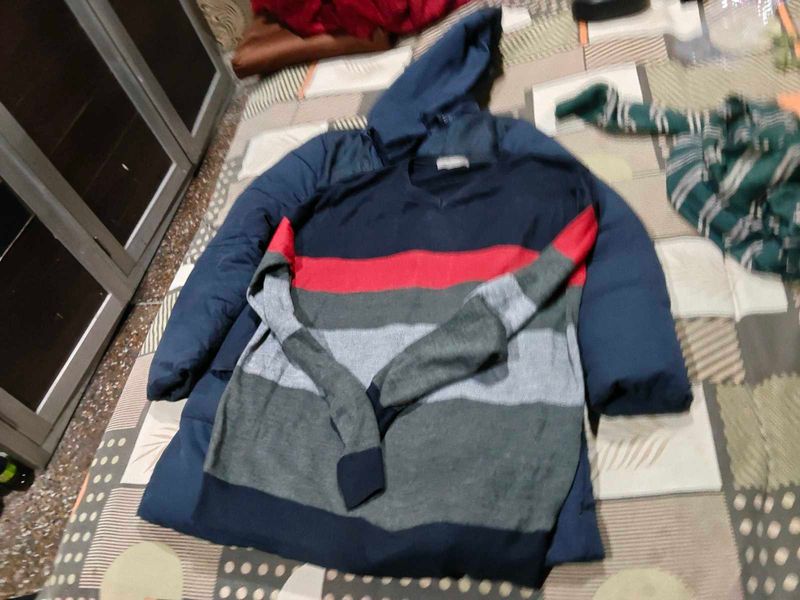 Striped V-Neck Pullover and jacket