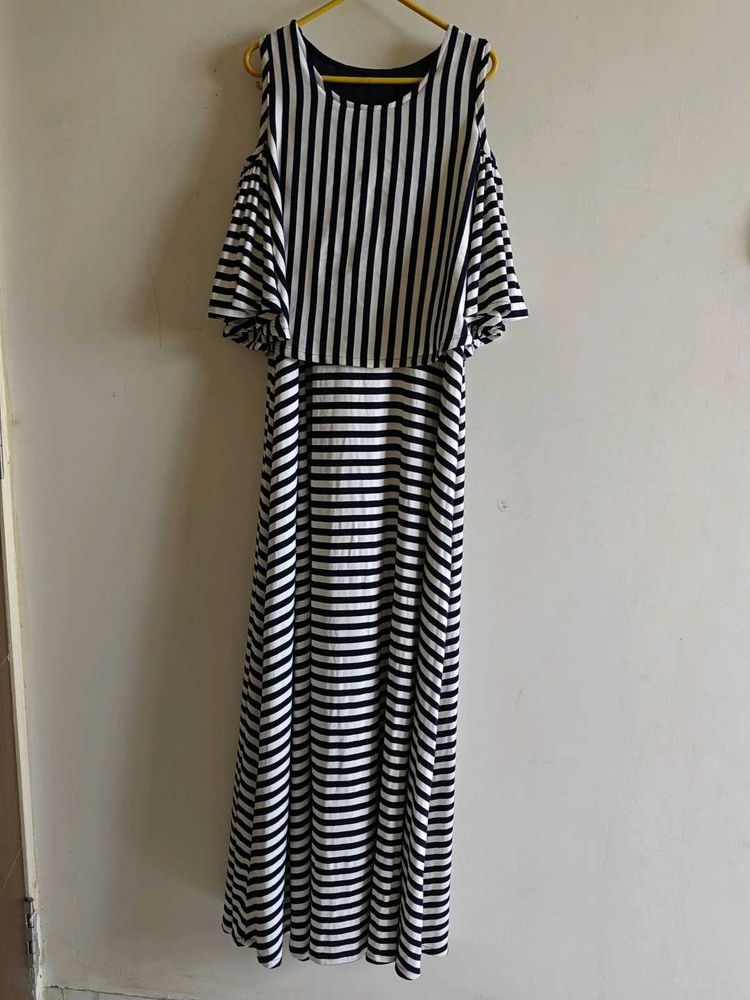 Striped Cold Shoulder Maxi Dress