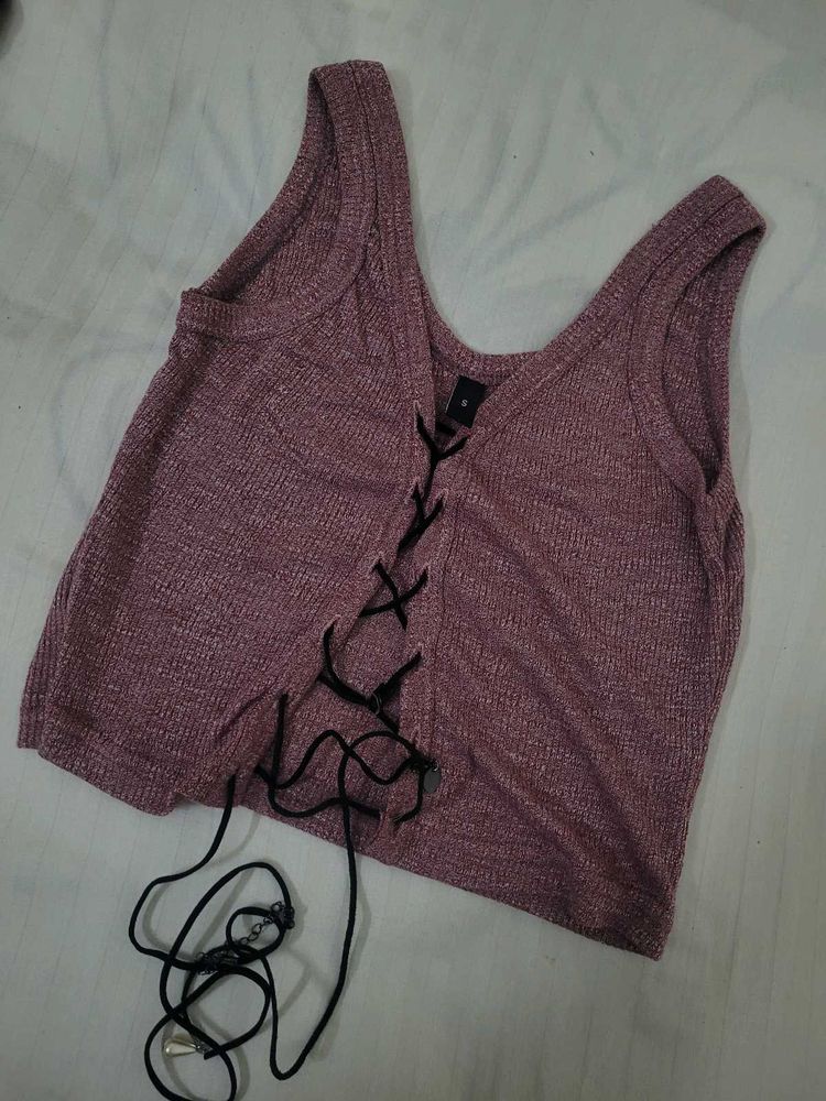 Lace-Up knit Crop Top