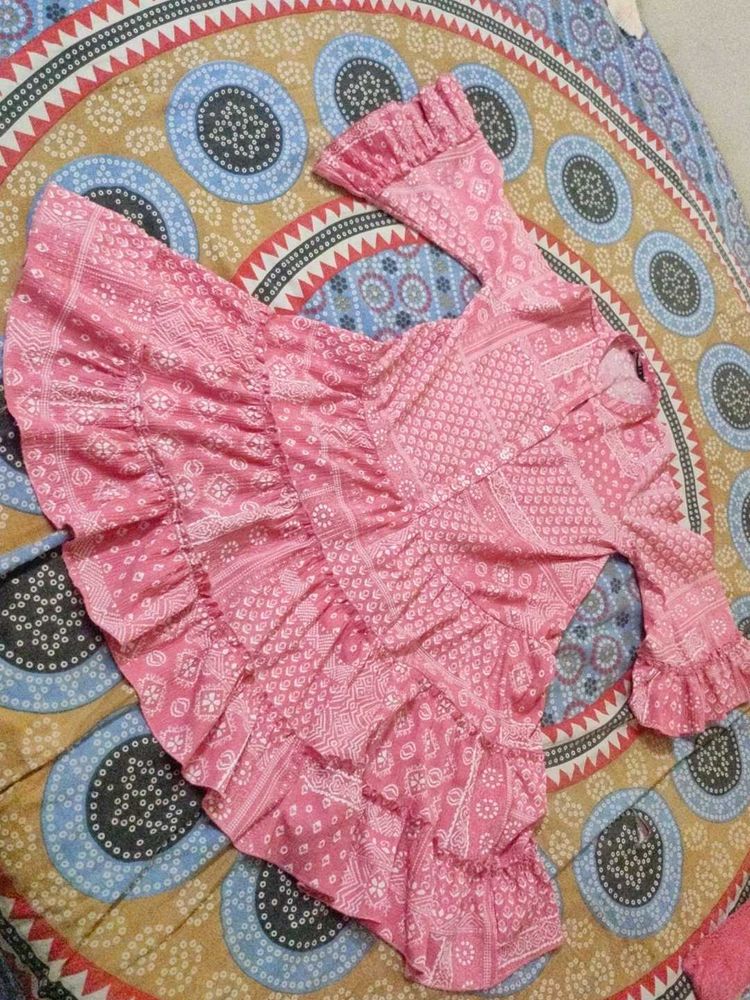 zudio branded Pink Printed Cotton Kurta