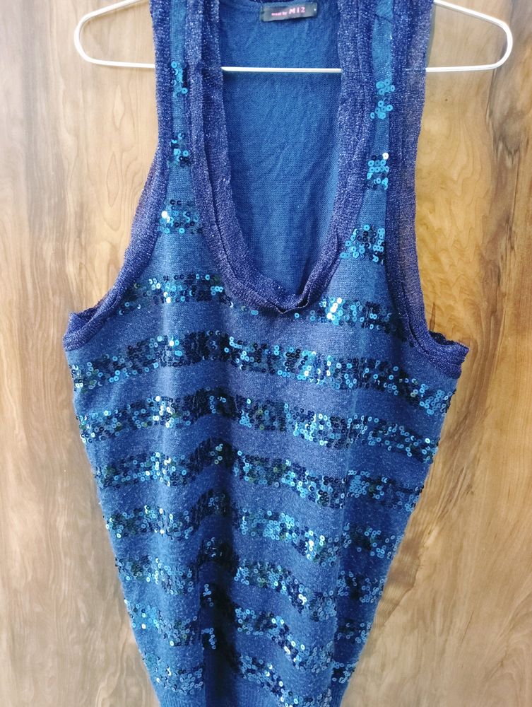 Deep Front Sequence Halter Top Dress