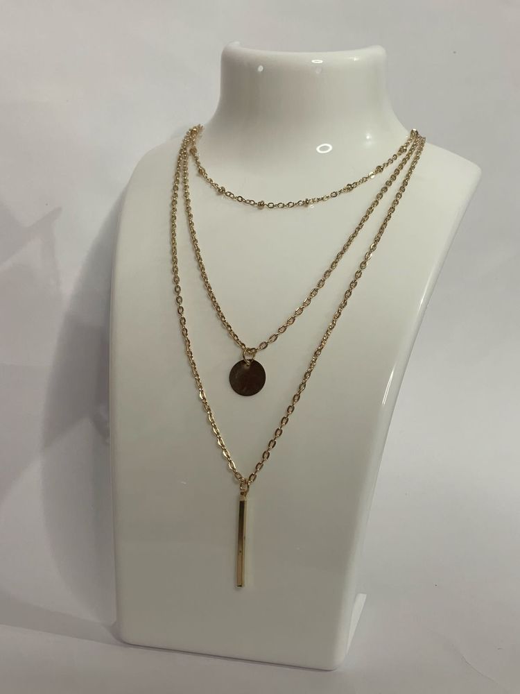 Layered Gold Tone Disc Necklace