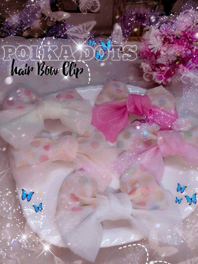 Polka Dot Hair Bow Clips - (Set of 5 piar)