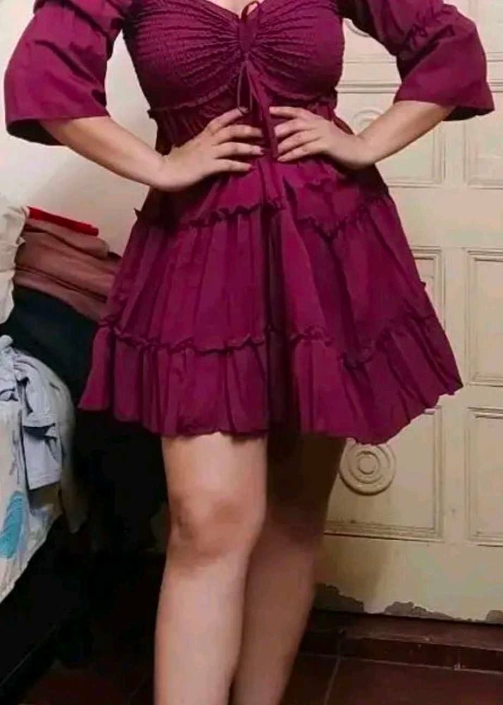 Burgundy Smocked Tiered Dress