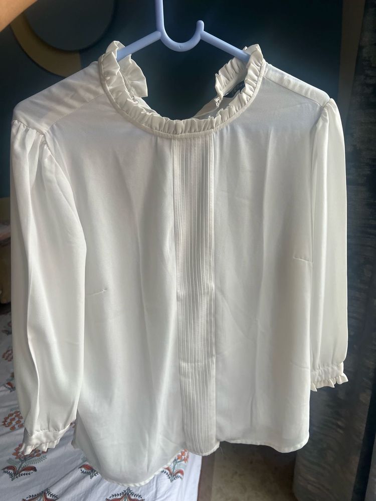 Elegant White Pleated Neck Blouse