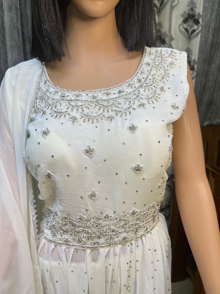 Beautiful white pearl sharara suit set