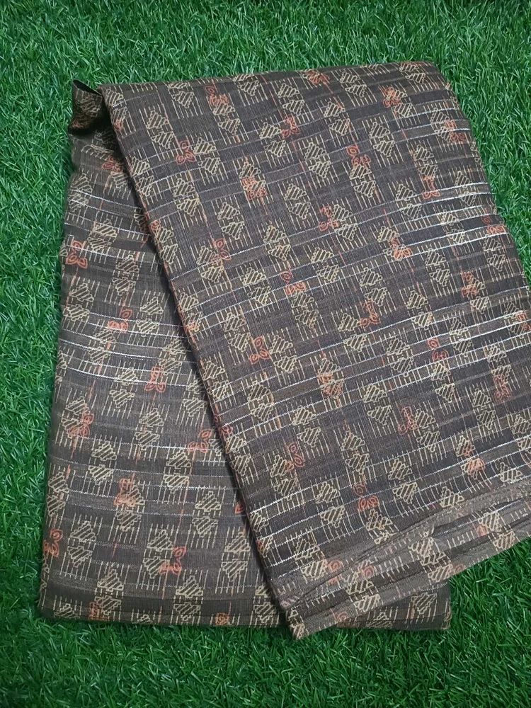 Brown Printed soft cotton saree