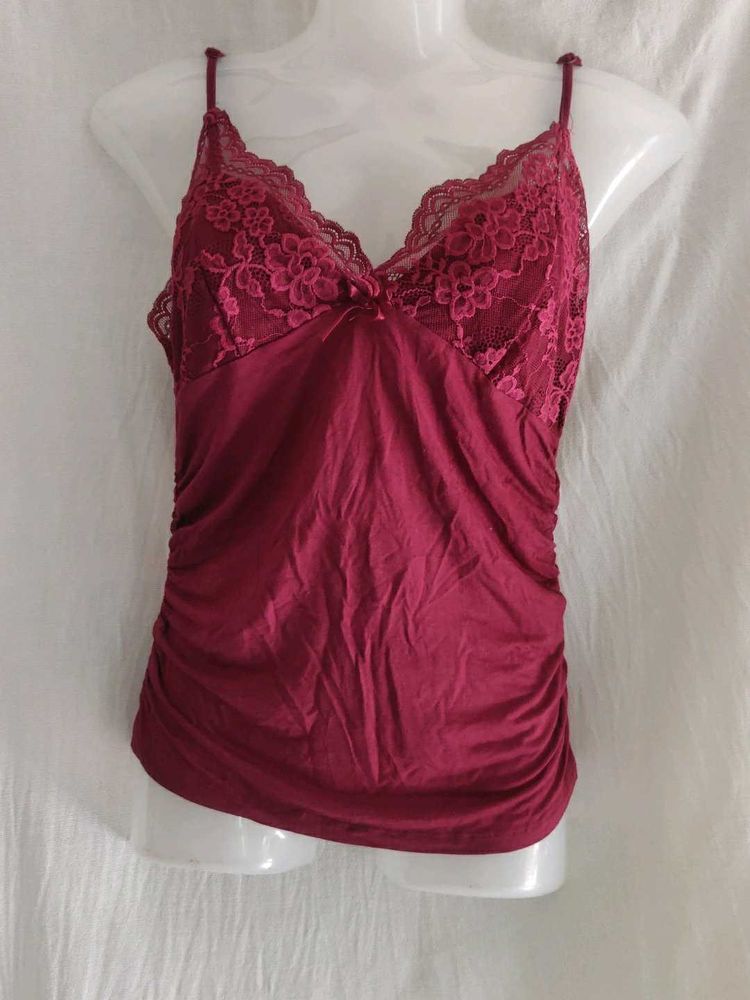 Burgundy Lace Trim Camisole Top