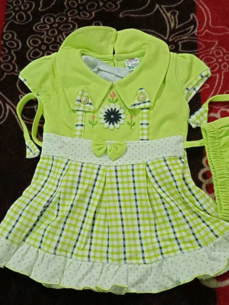 Cute Green Baby Dress with Matching Bag