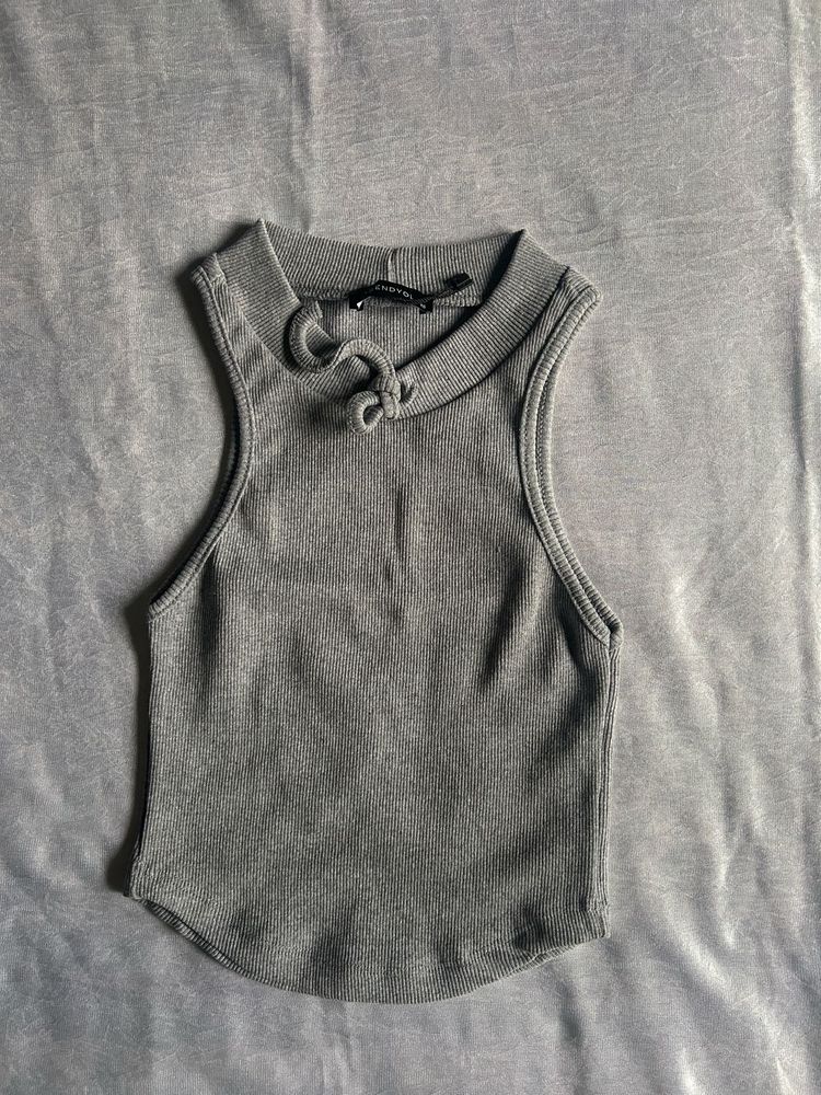 Grey Ribbed Sleeveless Top