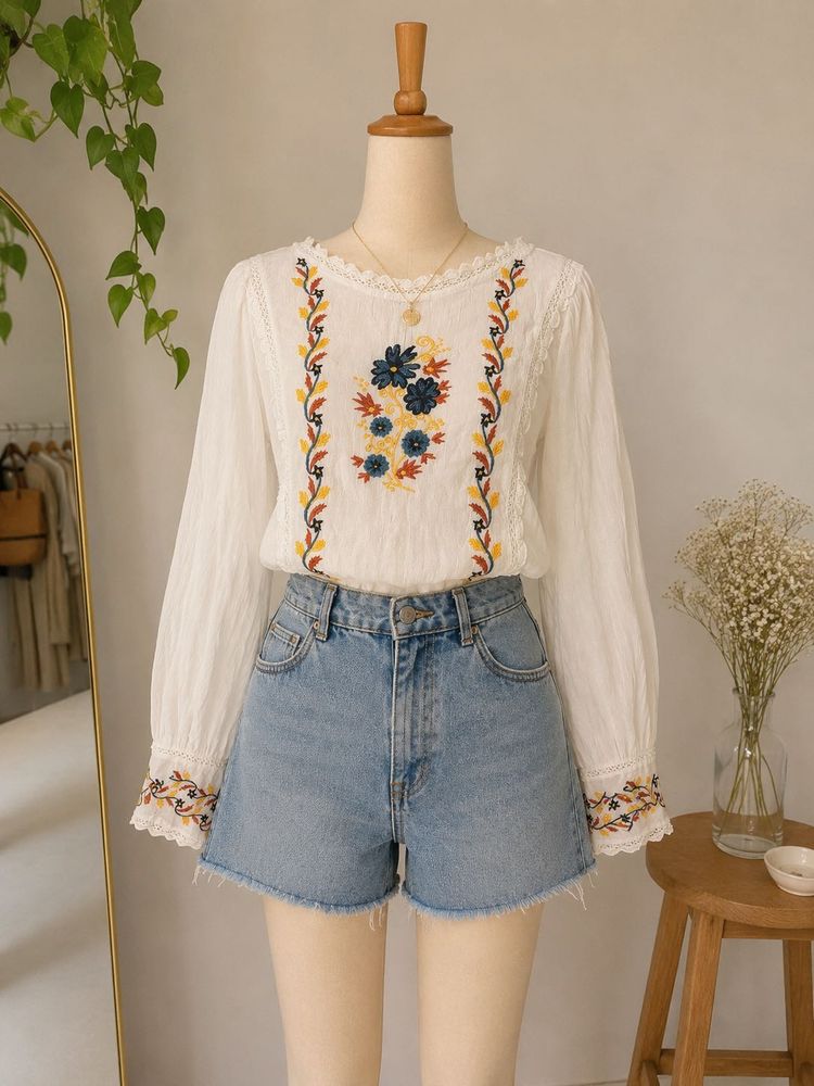 Embroidered White Peasant Blouse