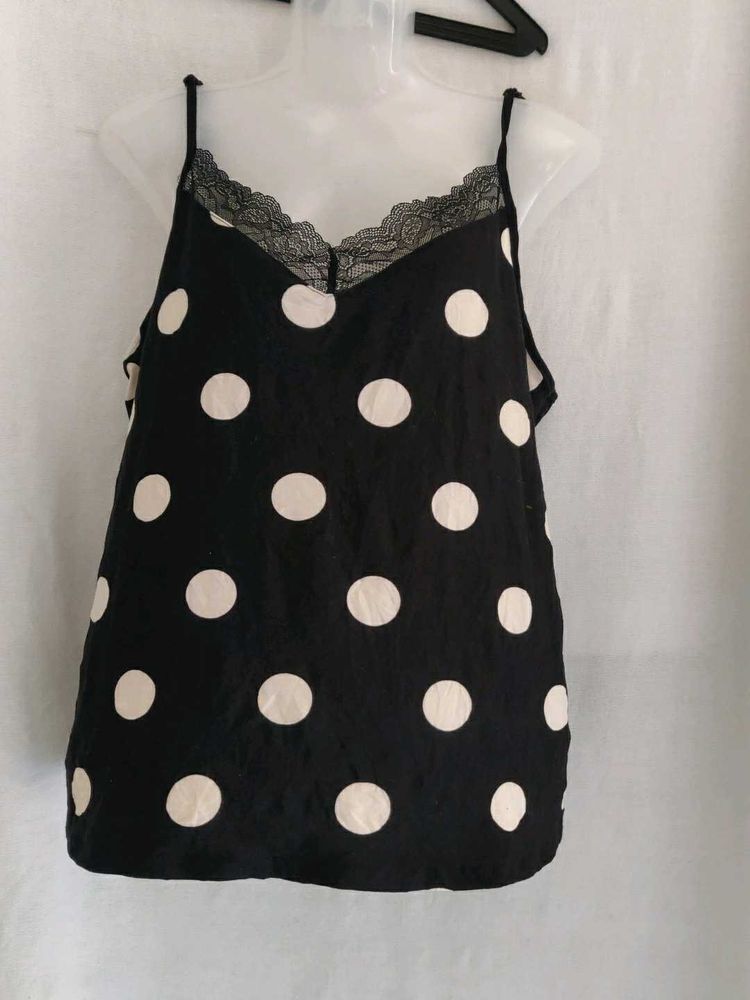 Polka Dot Cami with Lace Trim