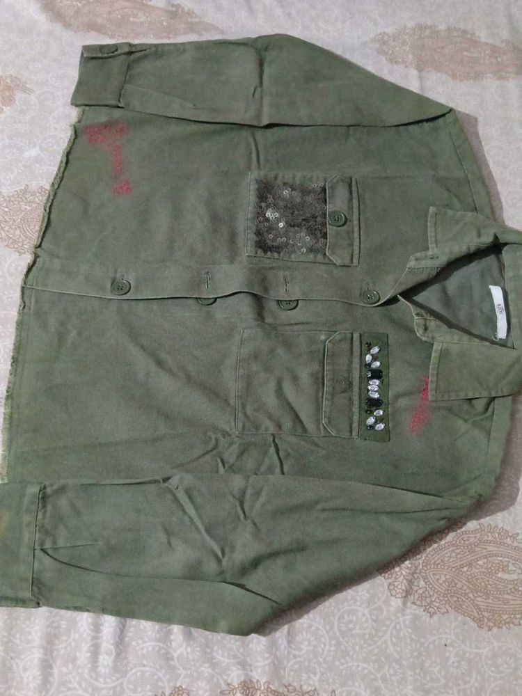 Olive Green Cargo Style Casual Shirt/Jacket