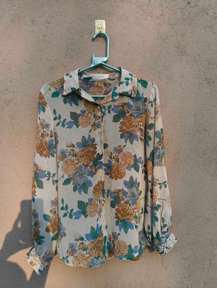 Floral Print Button-Up Blouse