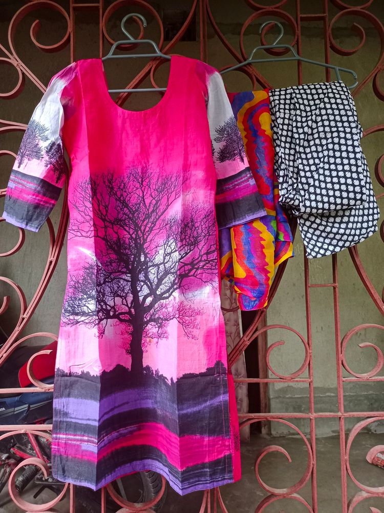Printed Kurta Set With Churidar And Dupatta