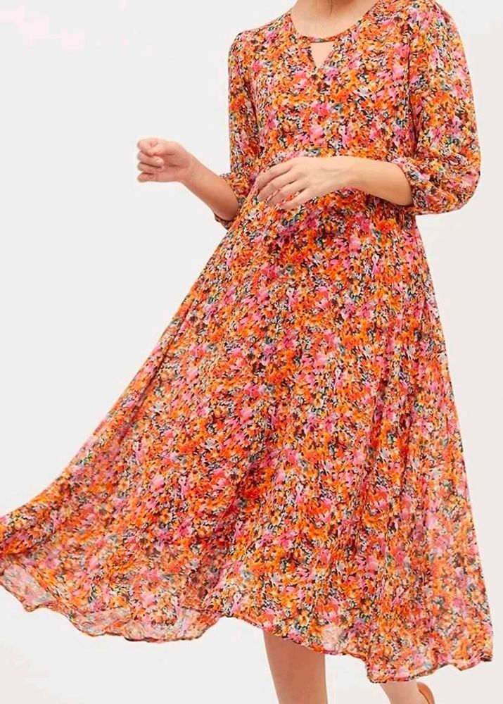 Vibrant Floral Print Midi Dress