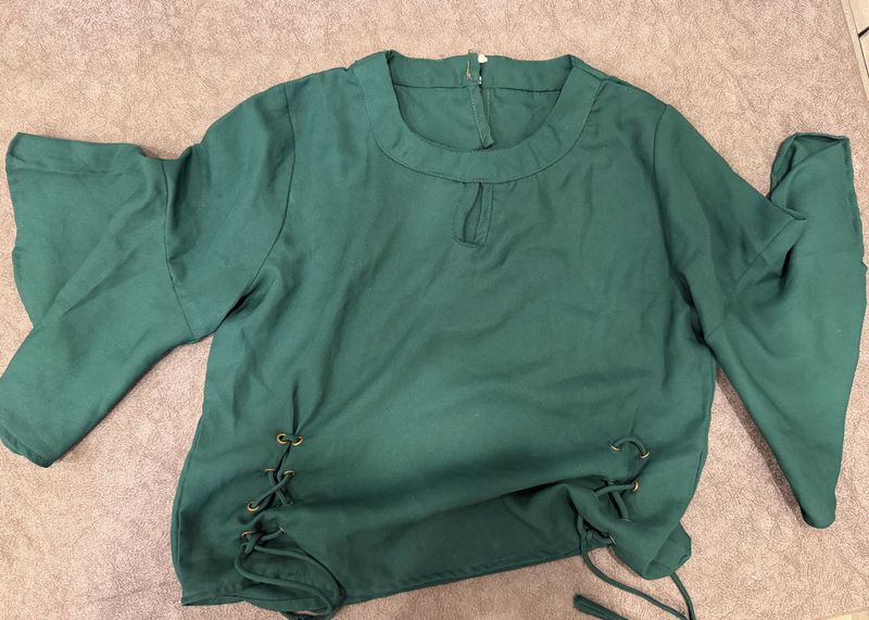Green Lace-Up Ethnic Kurta