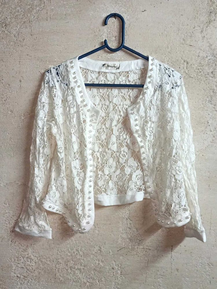 Partywear Crop Lace Bolero Shrug Sheer