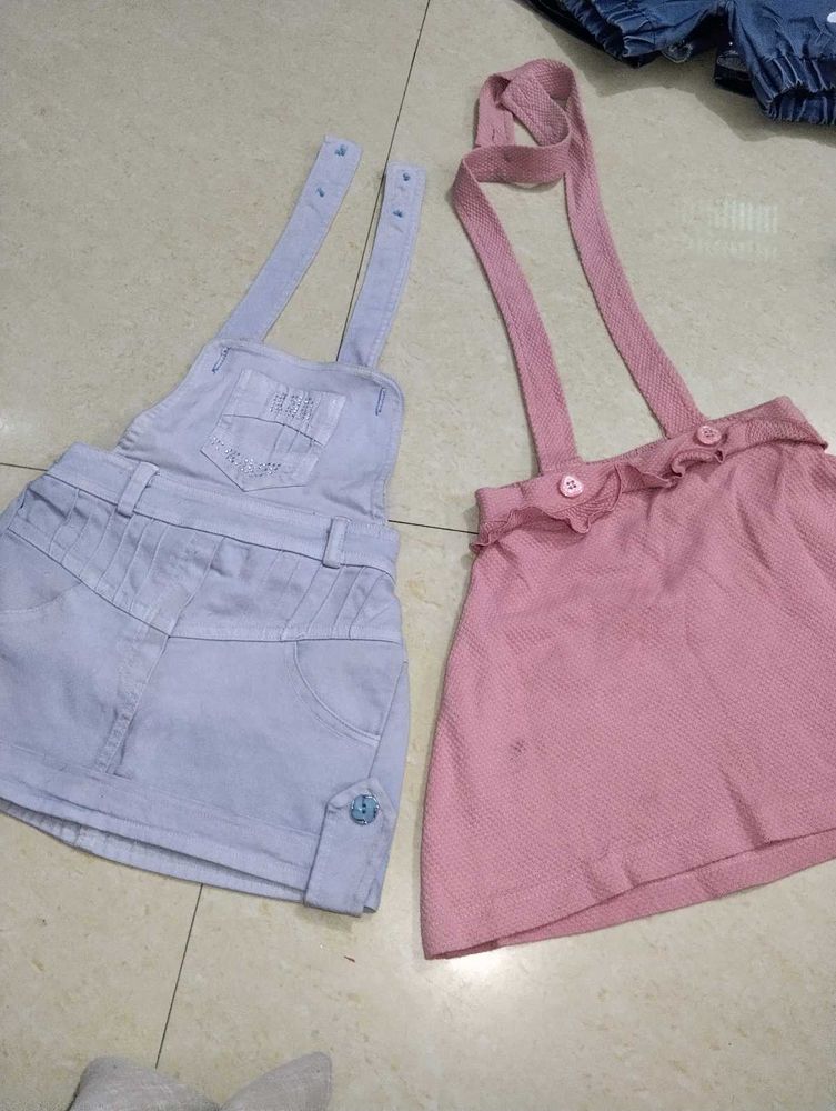 Cute Denim &amp; Pink Overalls Skirts