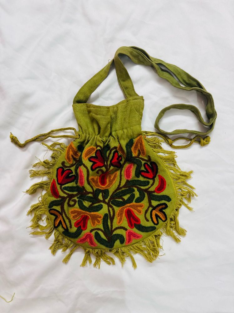Bohemian Embroidered Floral Drawstring Pouch