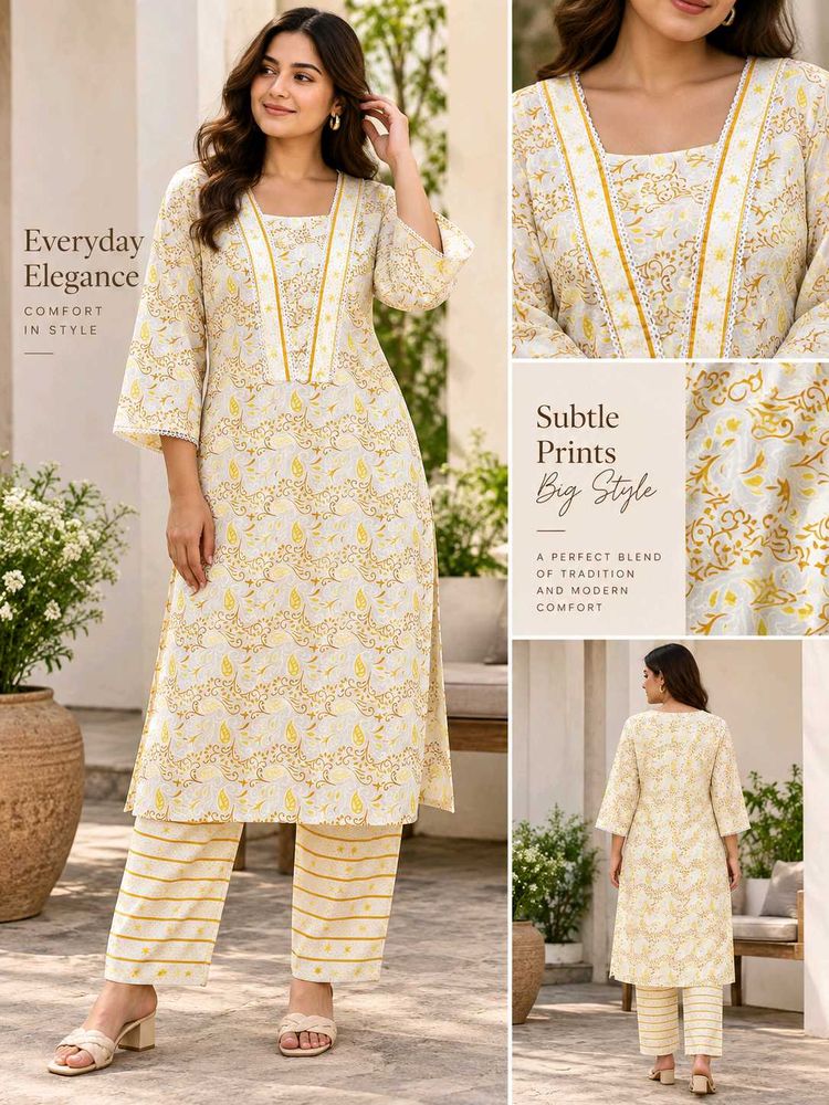 Elegant Yellow Printed Kurta Set