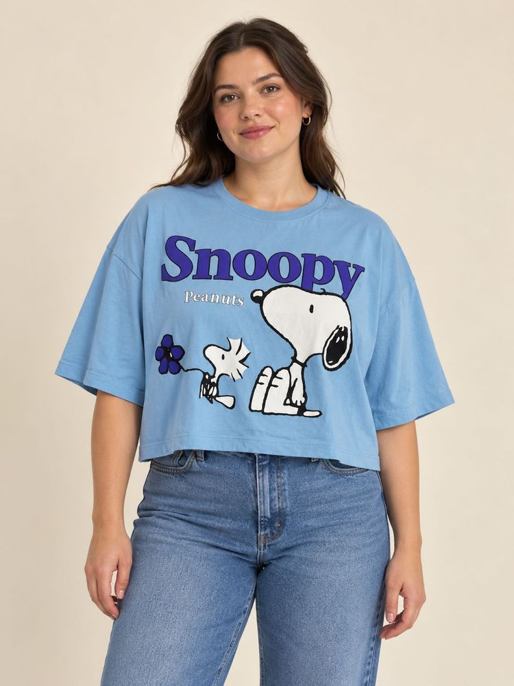 Blue Snoopy Peanuts Graphic T-Shirt