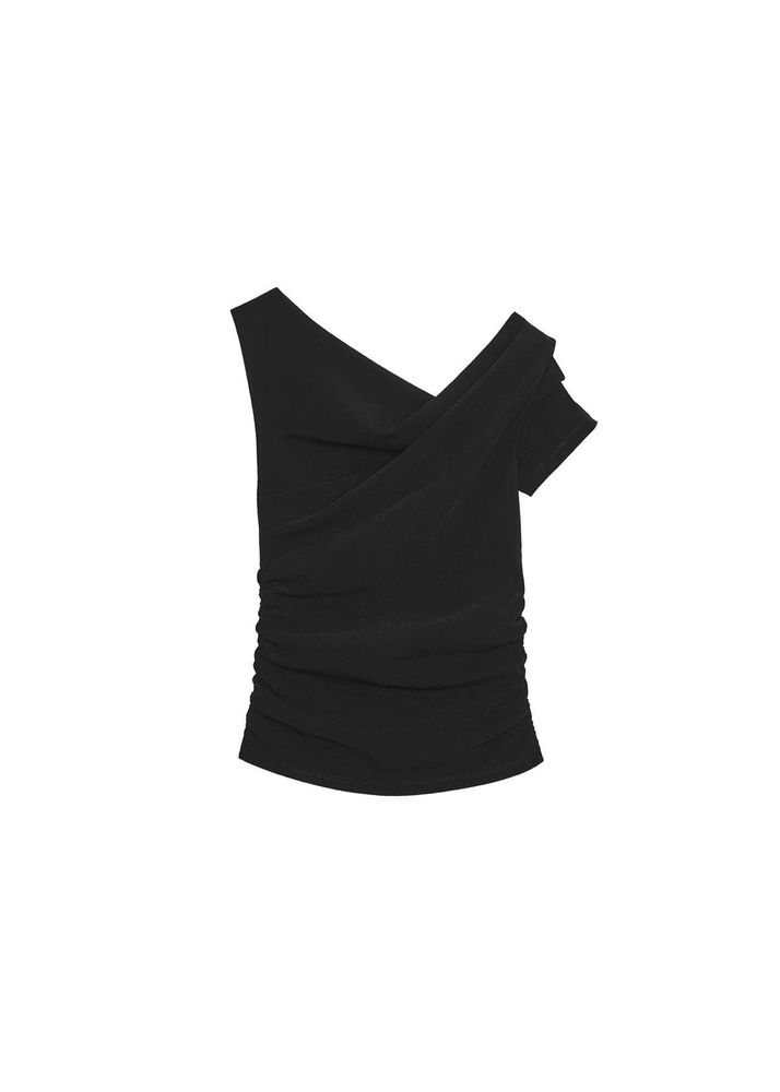 Chic Black One-Shoulder Ruched Top