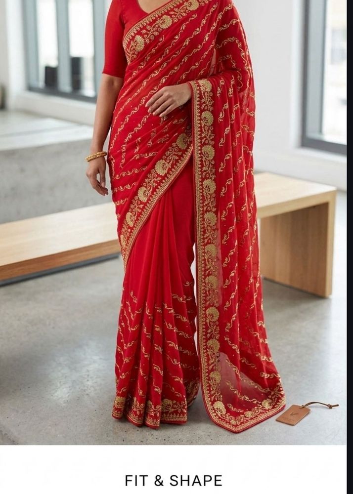 Elegant Red Embroidered Saree