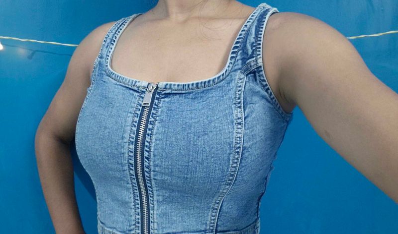 Denim Zip Front crop top